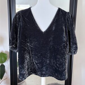 LOFT Gray Velvet Short Sleeve V-Neck Shirt